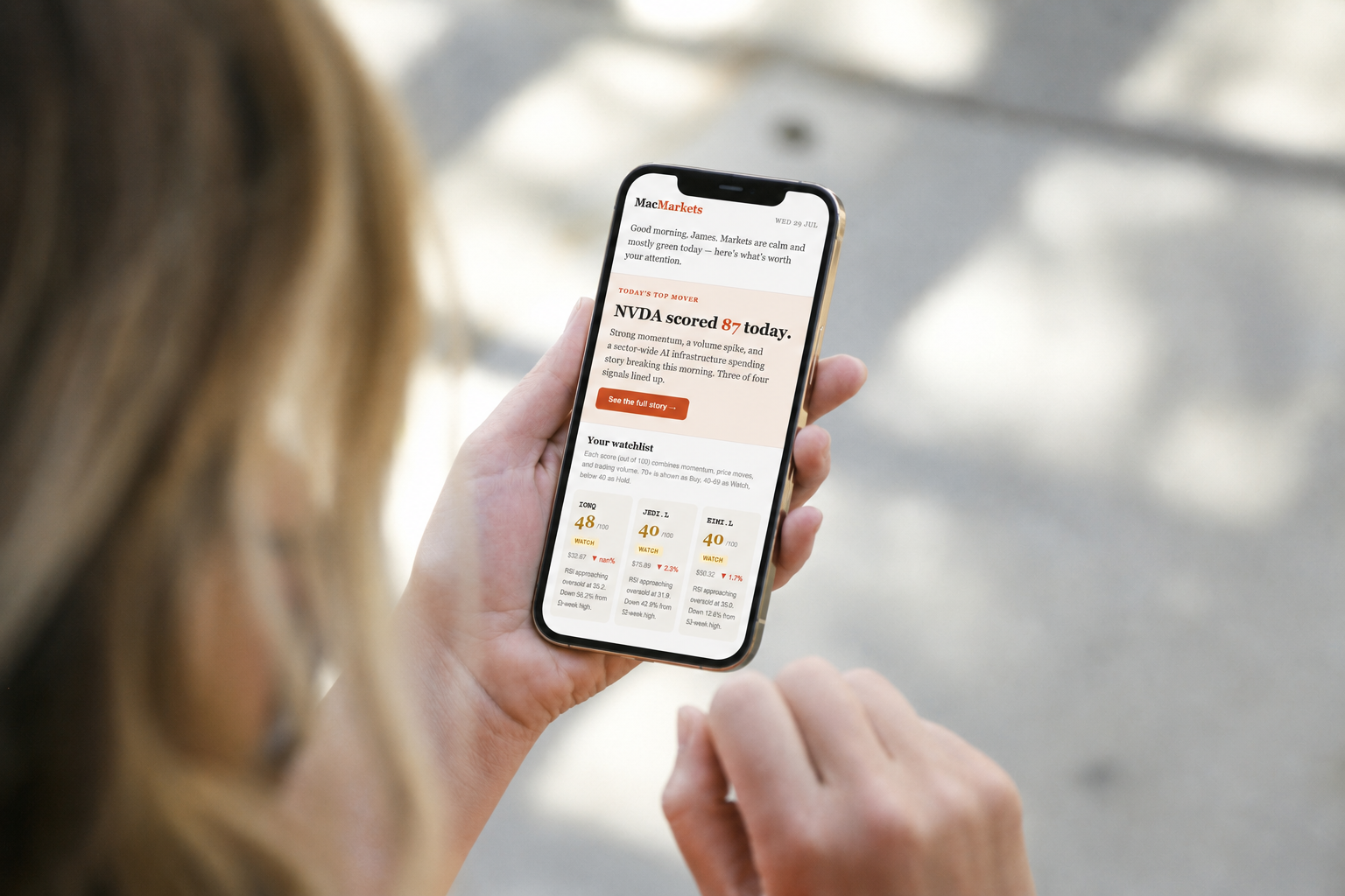 MacMarkets daily briefing on iPhone